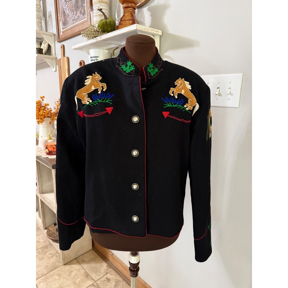 Vintage Scully Marsha Wright Jacket XL Black western Horse Embroidered wool